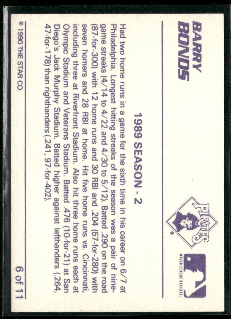 Barry Bonds 1990 Star Bonds 1989 Season - 2 #6 Pittsburgh Pirates