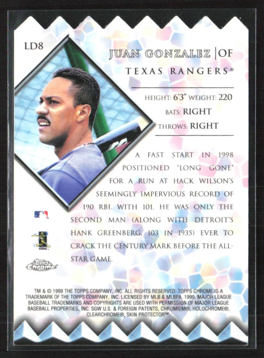 Juan Gonzalez 1999 Topps Chrome Lords of the Diamond #LD8 Texas Rangers