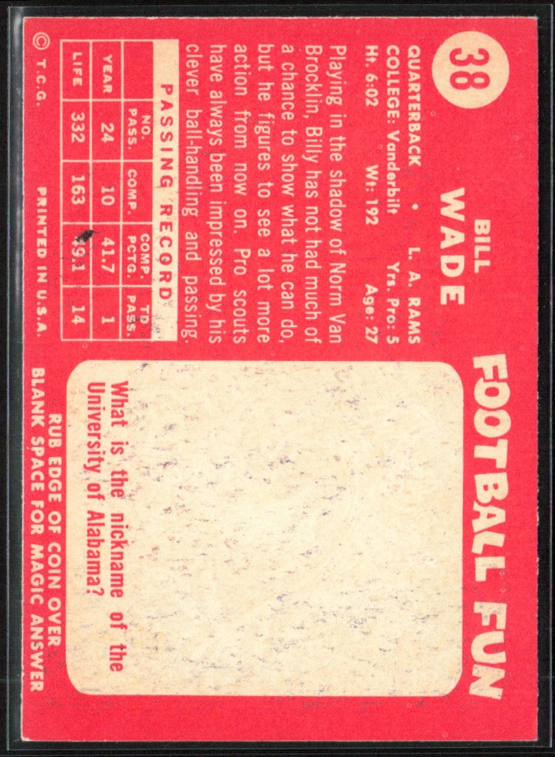 Bill Wade 1958 Topps #38 Los Angeles Rams