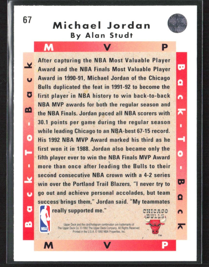 Michael Jordan 1992 Upper Deck #67 Chicago Bulls