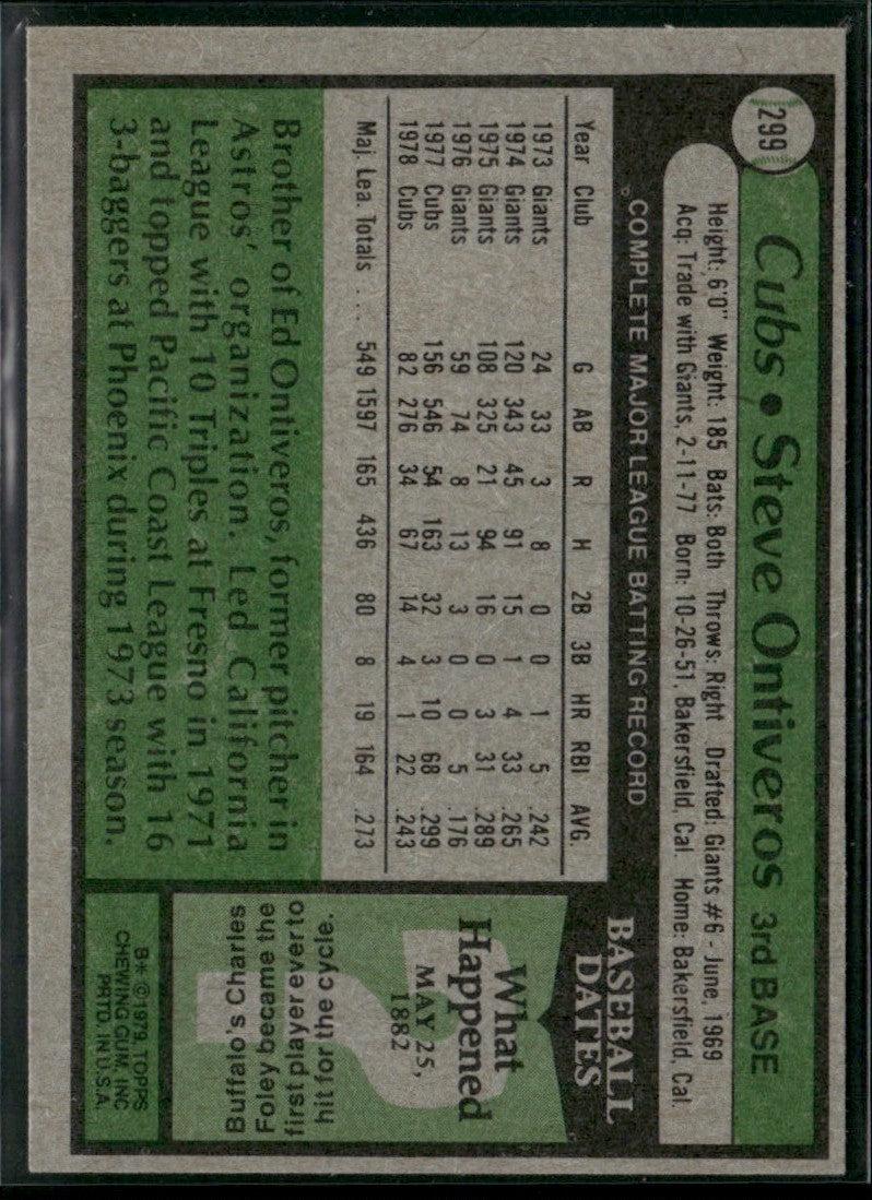 Steve Ontiveros 1979 Topps #299 Chicago Cubs