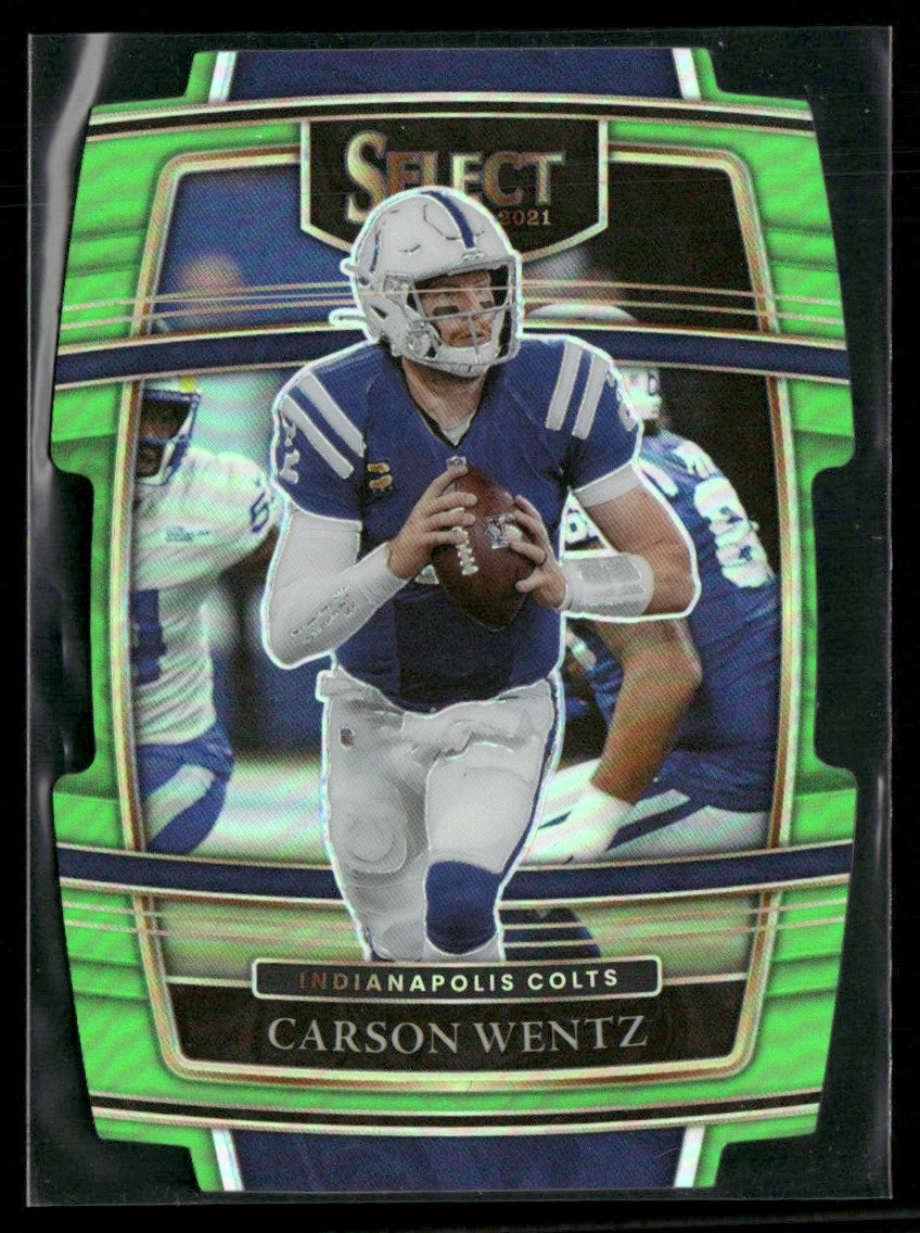 Carson Wentz 2021 Panini Select Concourse Neon Green Prizm Die-Cut /349 #16