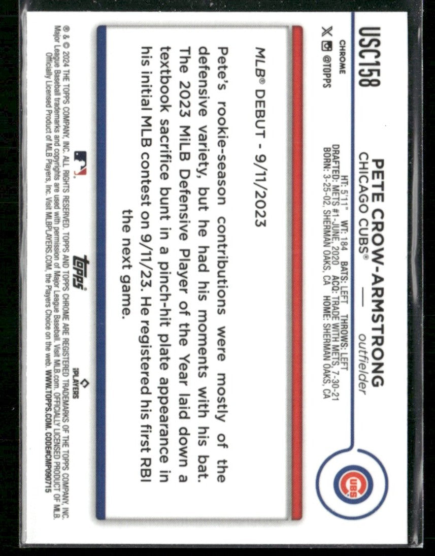 Pete Crow-Armstrong 2024 Topps Chrome Update RC #USC158 Chicago Cubs