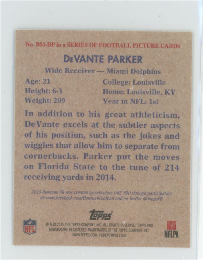 DeVante Parker 2015 Topps '48 Bowman Mini RC #BM-DP Miami Dolphins