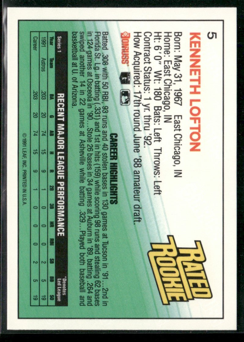 Kenny Lofton 1992 Donruss RC #5 Houston Astros