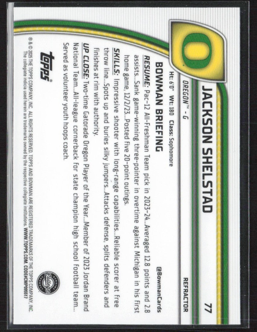 Jackson Shelstad 2024 Bowman University Chrome Refractor #77 Oregon Ducks