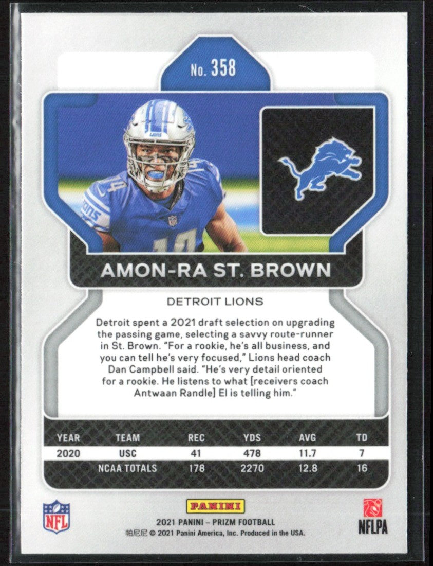 Amon-Ra St. Brown 2021 Panini Prizm RC #358 Detroit Lions