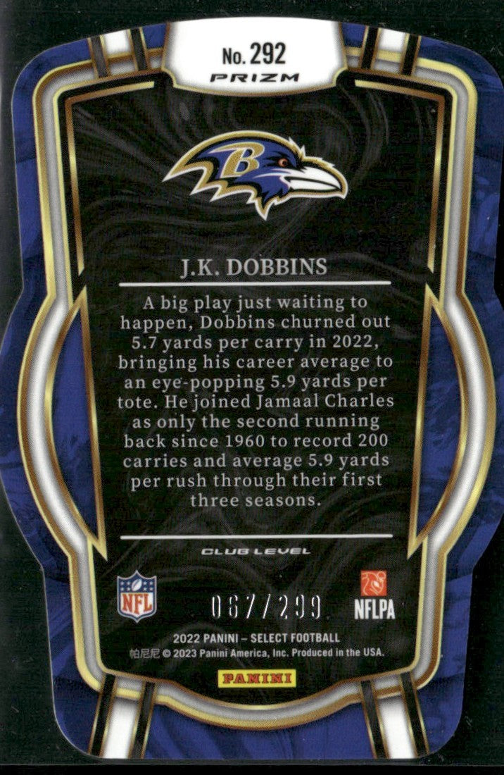 JK Dobbins 2022 Panini Select Club Neon Green Prizm Die Cut /299 #292
