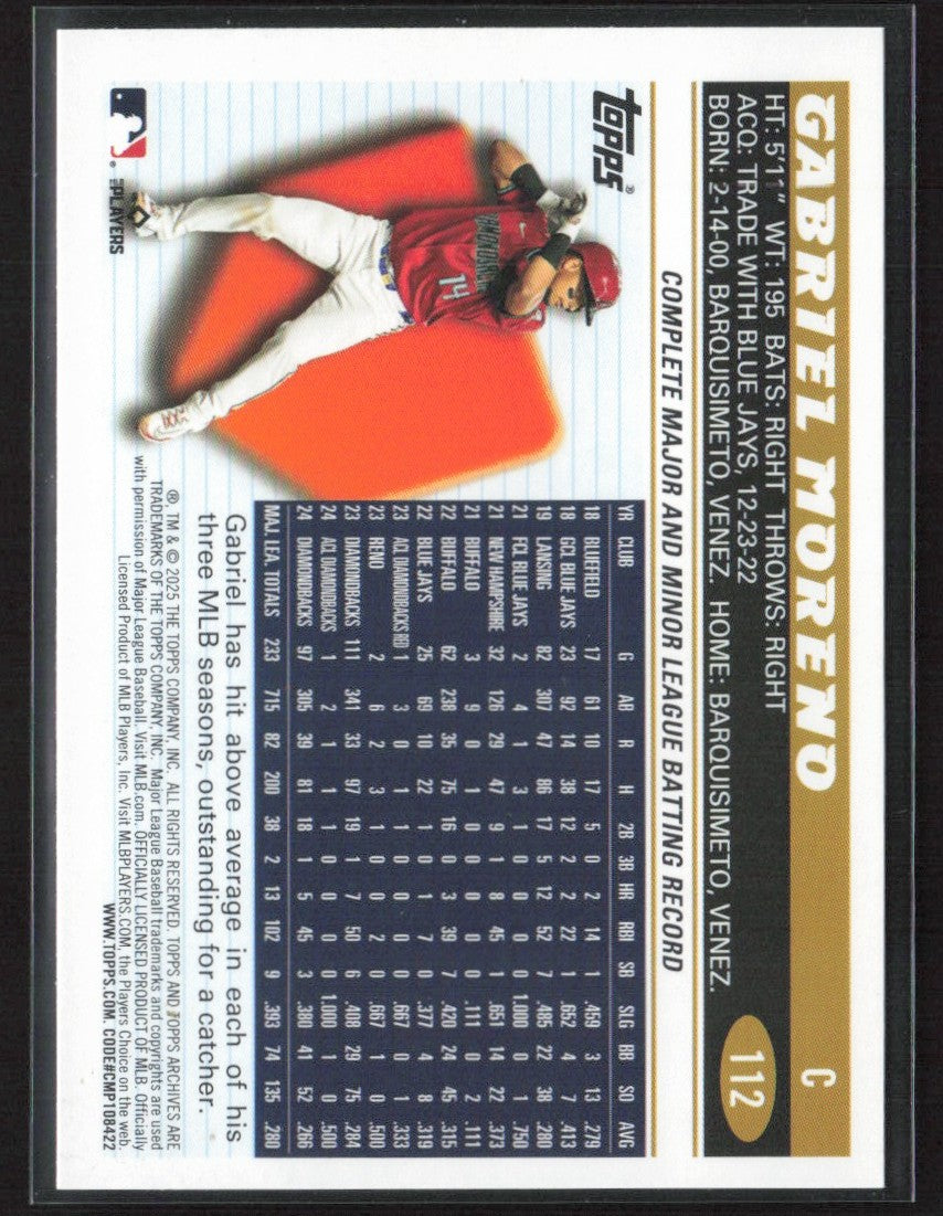 Gabriel Moreno 2025 Topps Archives 1996 Black Foilboard #112