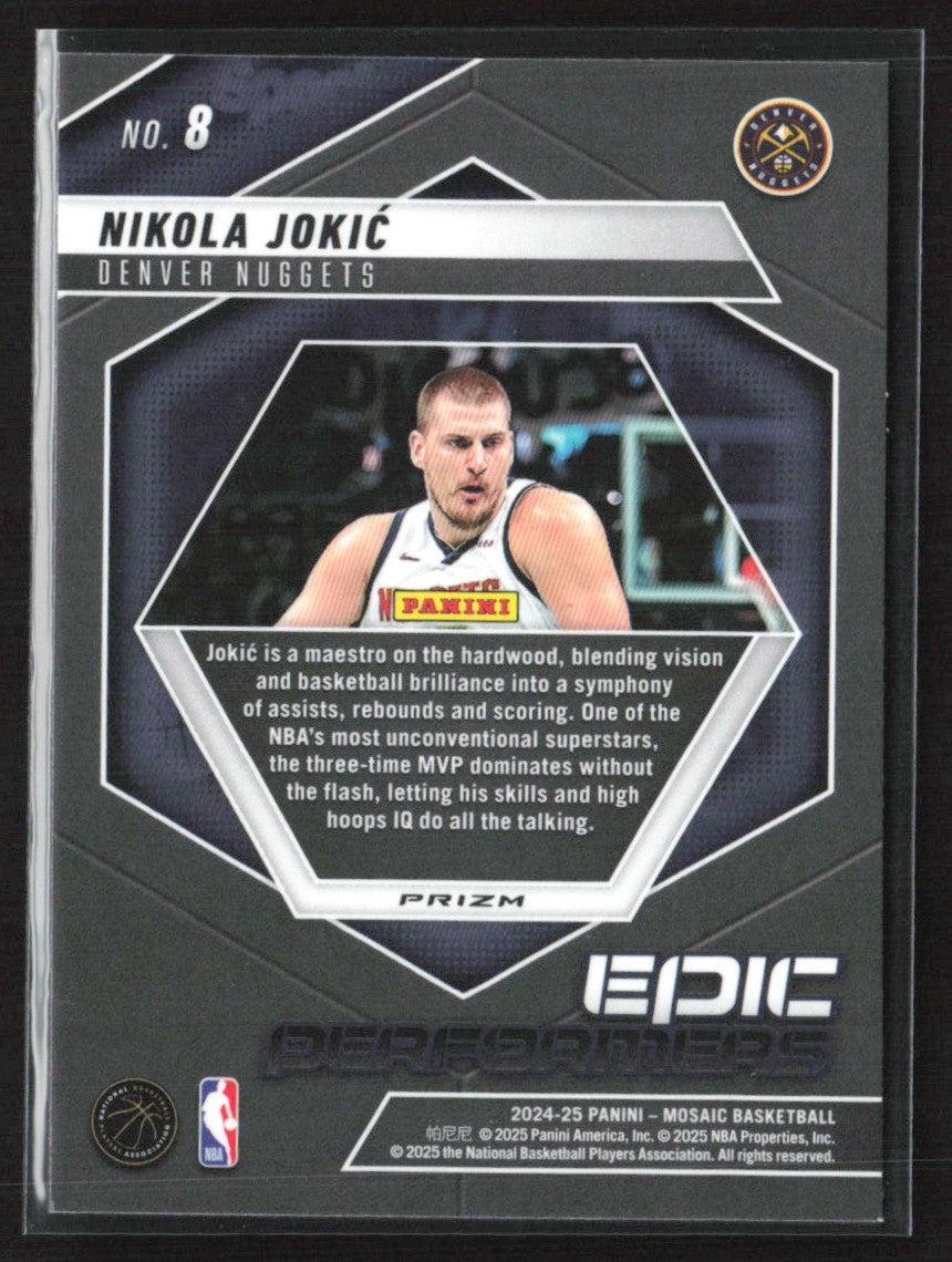 Nikola Jokic 2024 Panini Mosaic Epic Performers Green Prizm #8 Denver Nuggets