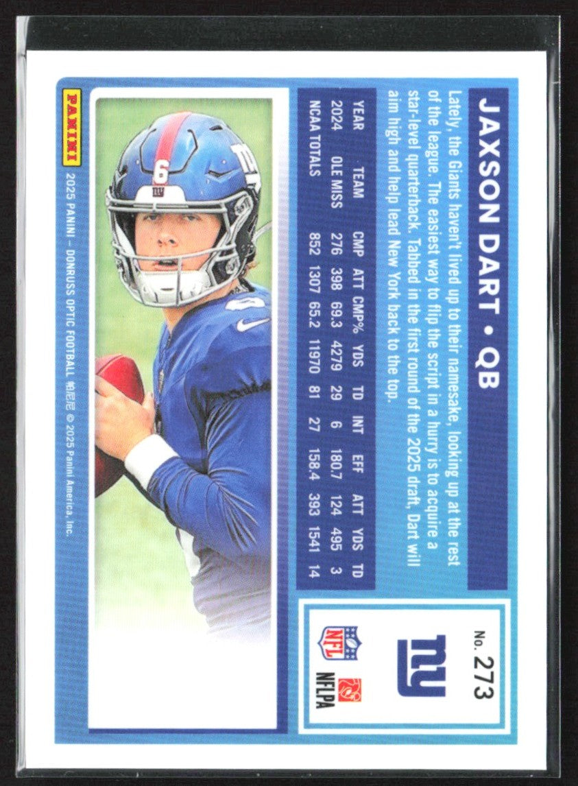 Jaxson Dart 2025 Donruss Optic RC #273 New York Giants
