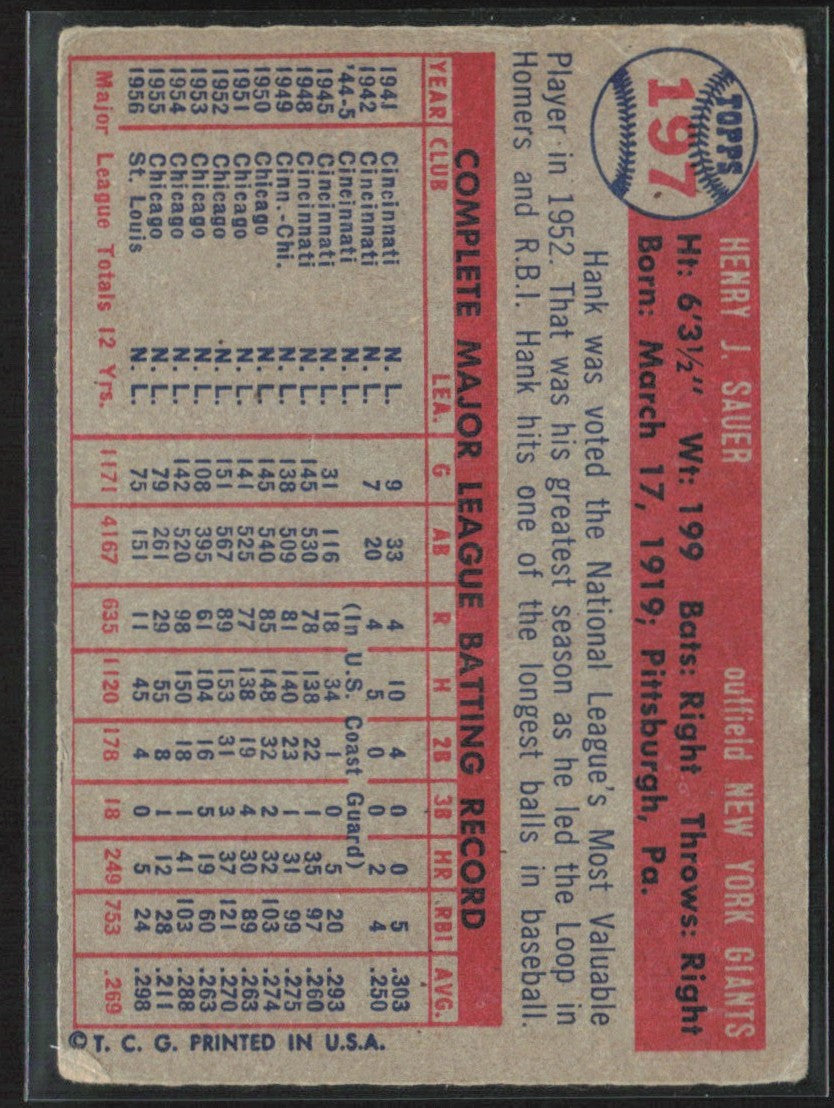 Hank Sauer 1957 Topps #197 New York Giants