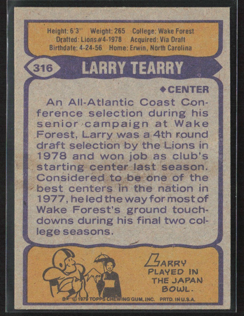 Larry Tearry 1979 Topps RC #316 Detroit Lions