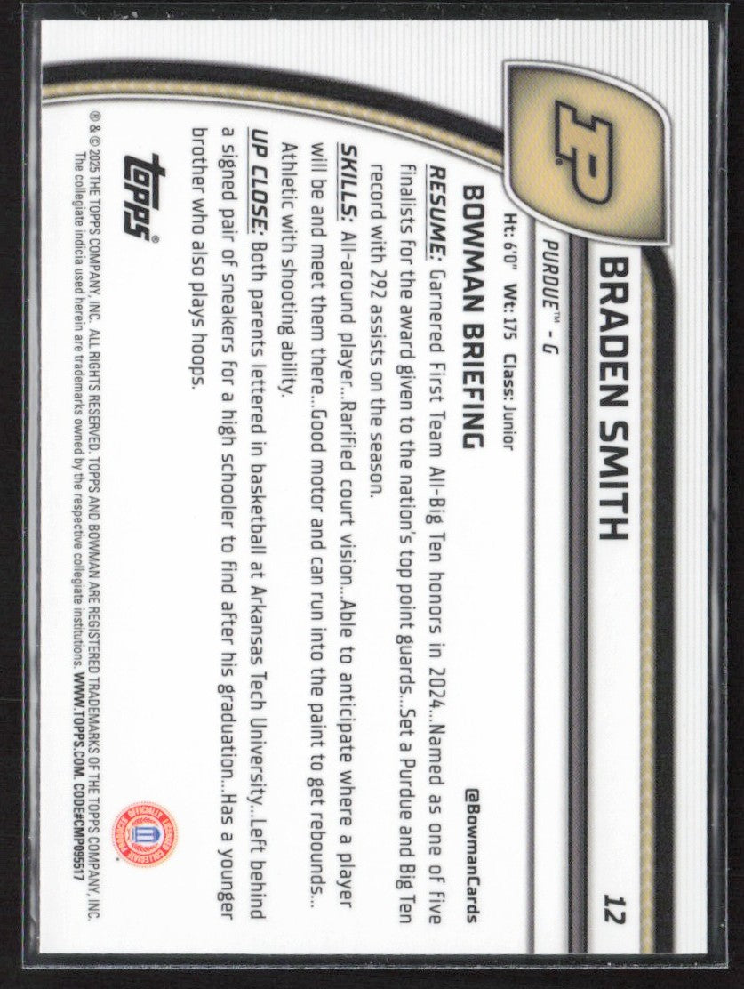 Braden Smith 2024 Bowman University Chrome #12 Purdue Boilermakers
