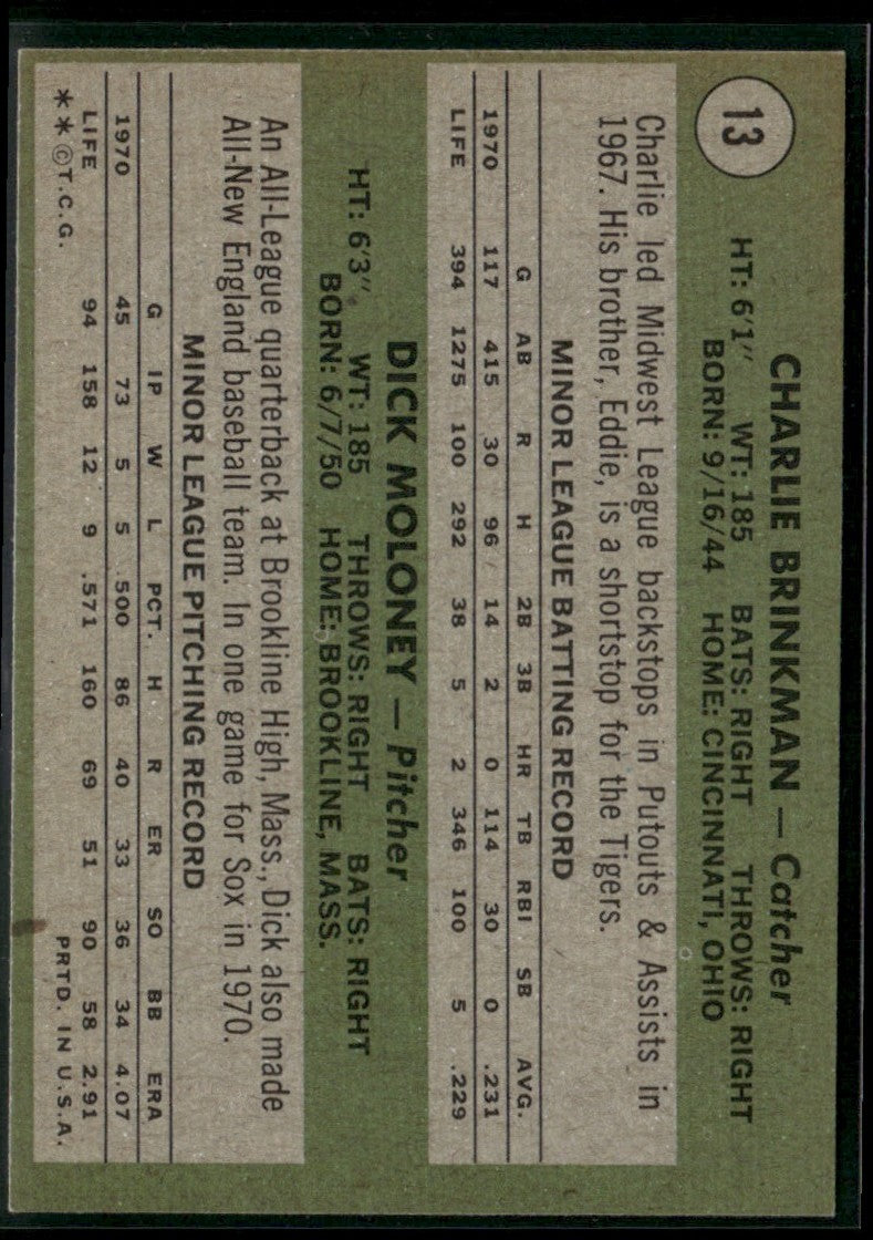 Charlie Brinkman/Dick Moloney 1971 Topps White Sox Rookie Stars RC #13
