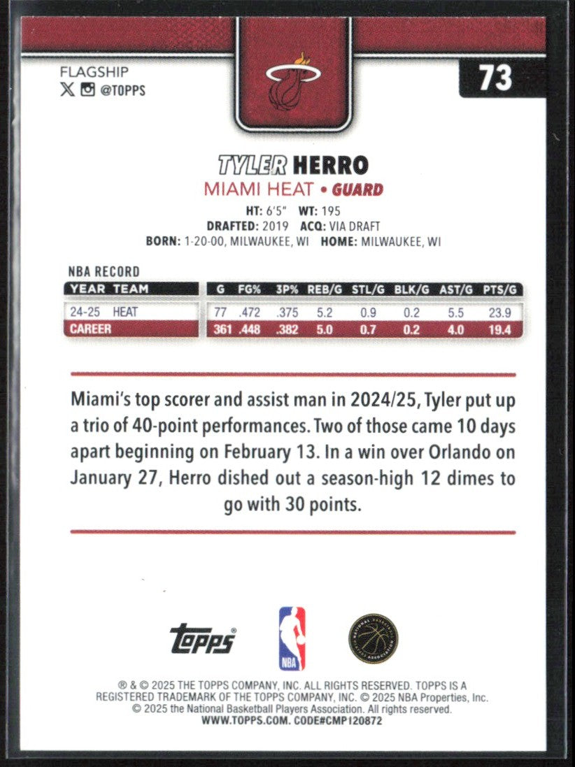 Tyler Herro 2025 Topps Season Tip-Off #73 Miami Heat
