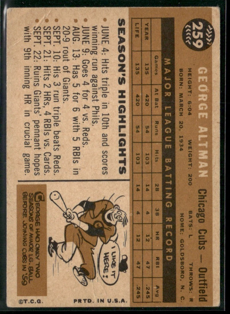 George Altman 1960 Topps #259 Chicago Cubs