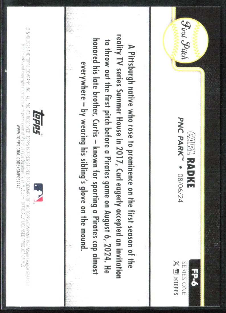 Carl Radke 2025 Topps 2024 First Pitch #FP-6 Pittsburgh Pirates
