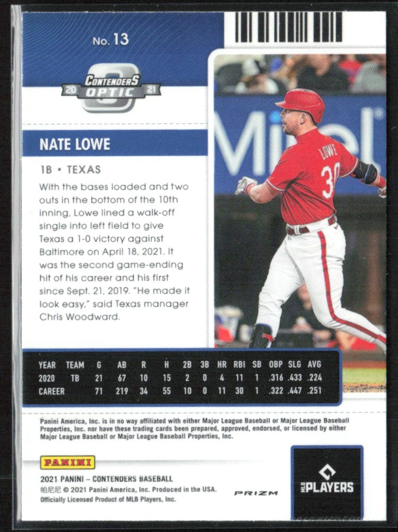 Nate Lowe 2021 Panini Contenders Blue Wave #13 Texas Rangers