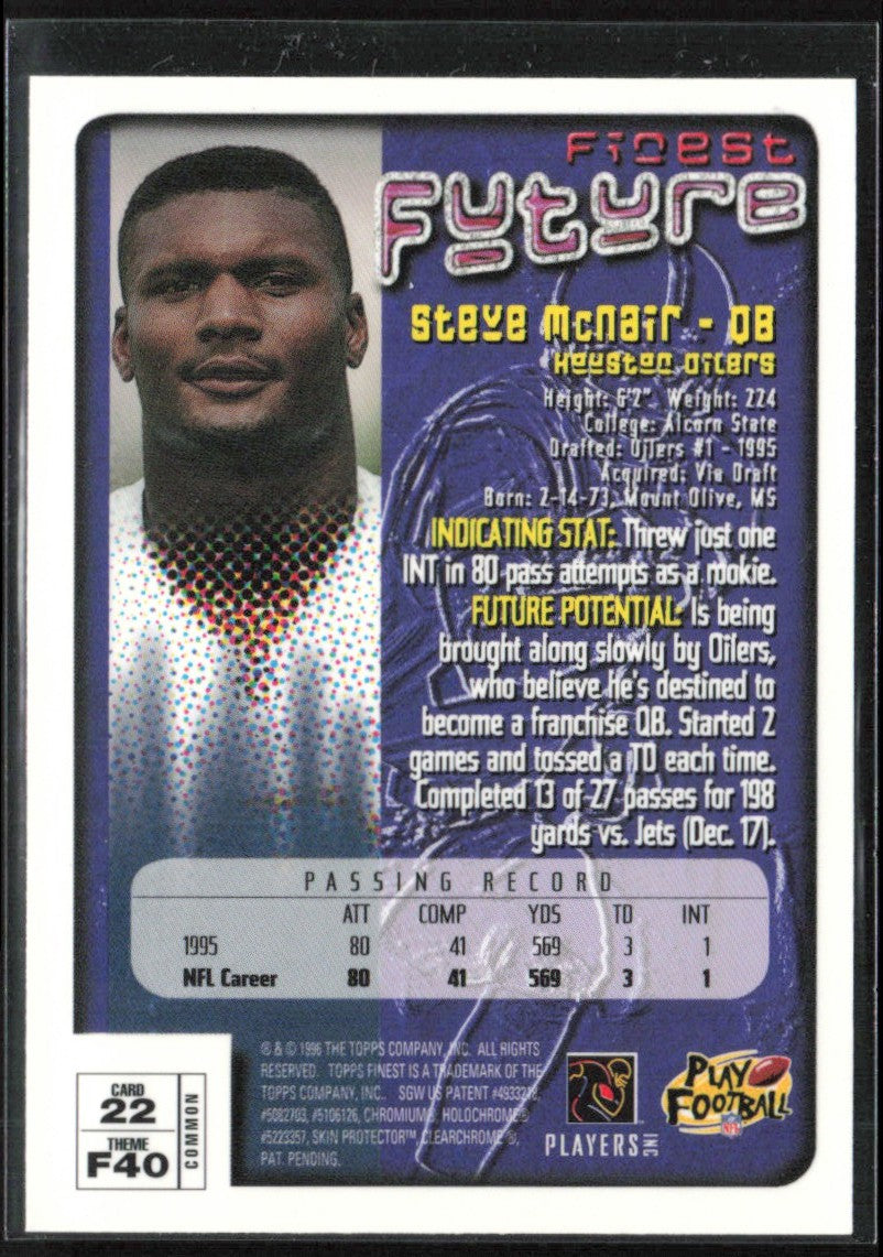 Steve McNair 1996 Finest #22 Houston Oilers