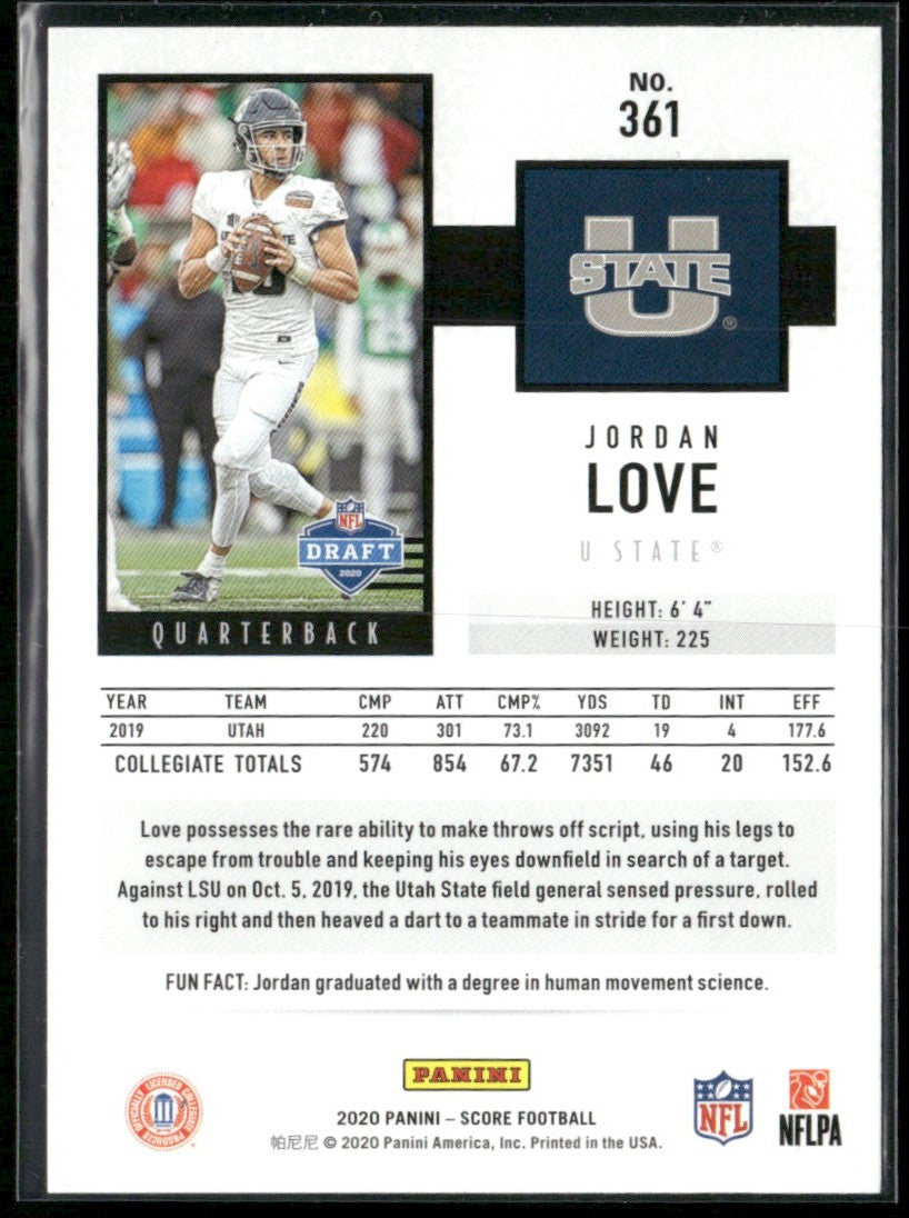 Jordan Love 2020 Score RC #361 Utah State Aggies
