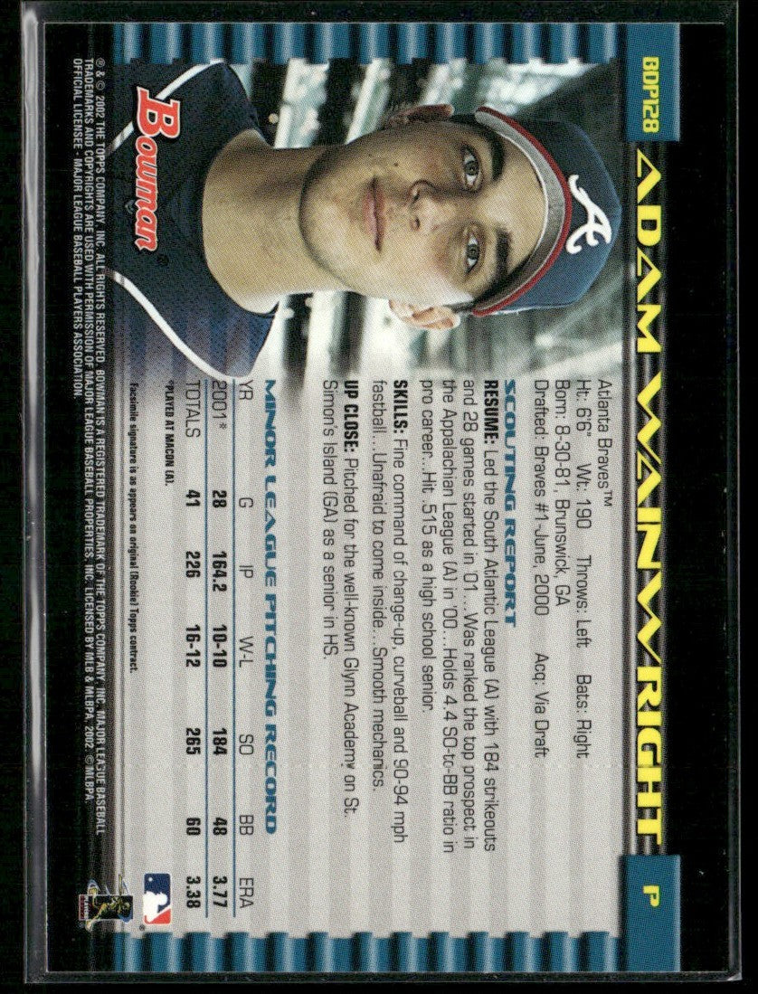 Adam Wainwright 2002 Bowman Draft Picks & Prospects #BDP128 Atlanta Braves