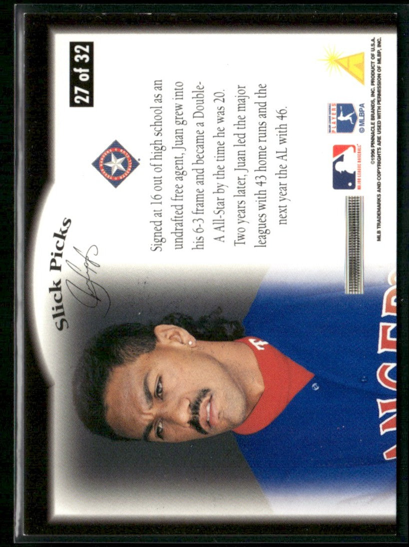Juan Gonzalez 1996 Pinnacle Aficionado Slick Picks #27 Texas Rangers