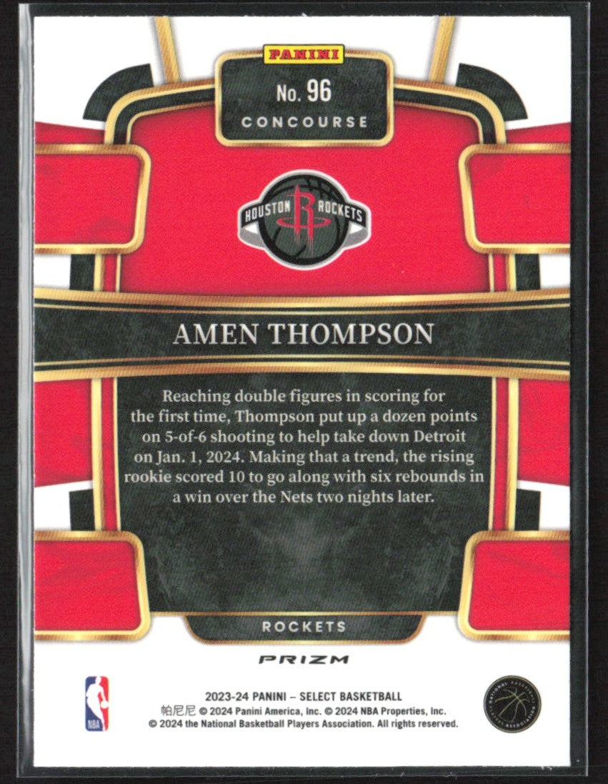 Amen Thompson 2023 Panini Select Concourse Orange Flash RC #96 Houston Rockets