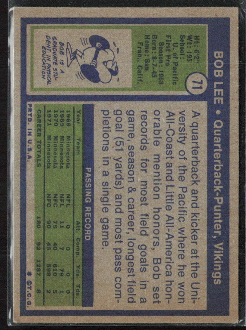 Bob Lee 1972 Topps #71 Minnesota Vikings