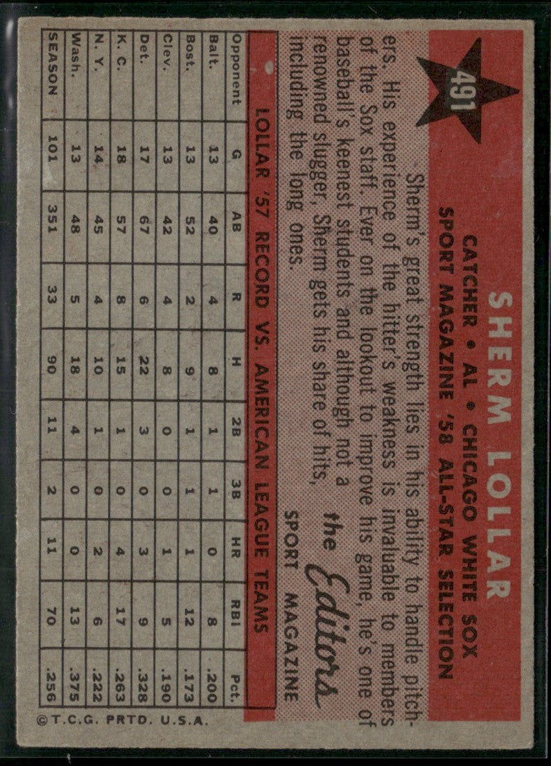 Sherm Lollar 1958 Topps #491 Chicago White Sox