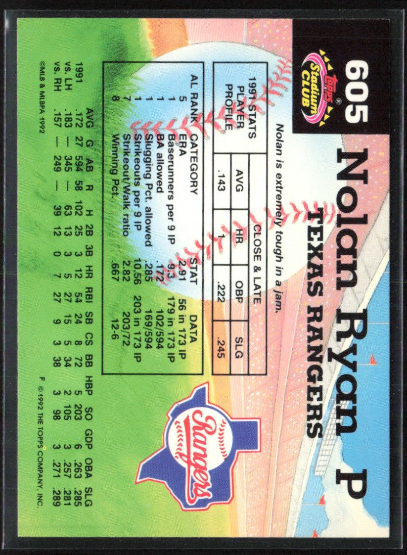 Nolan Ryan 1992 Topps Stadium Club Members Choice #605 Texas Rangers