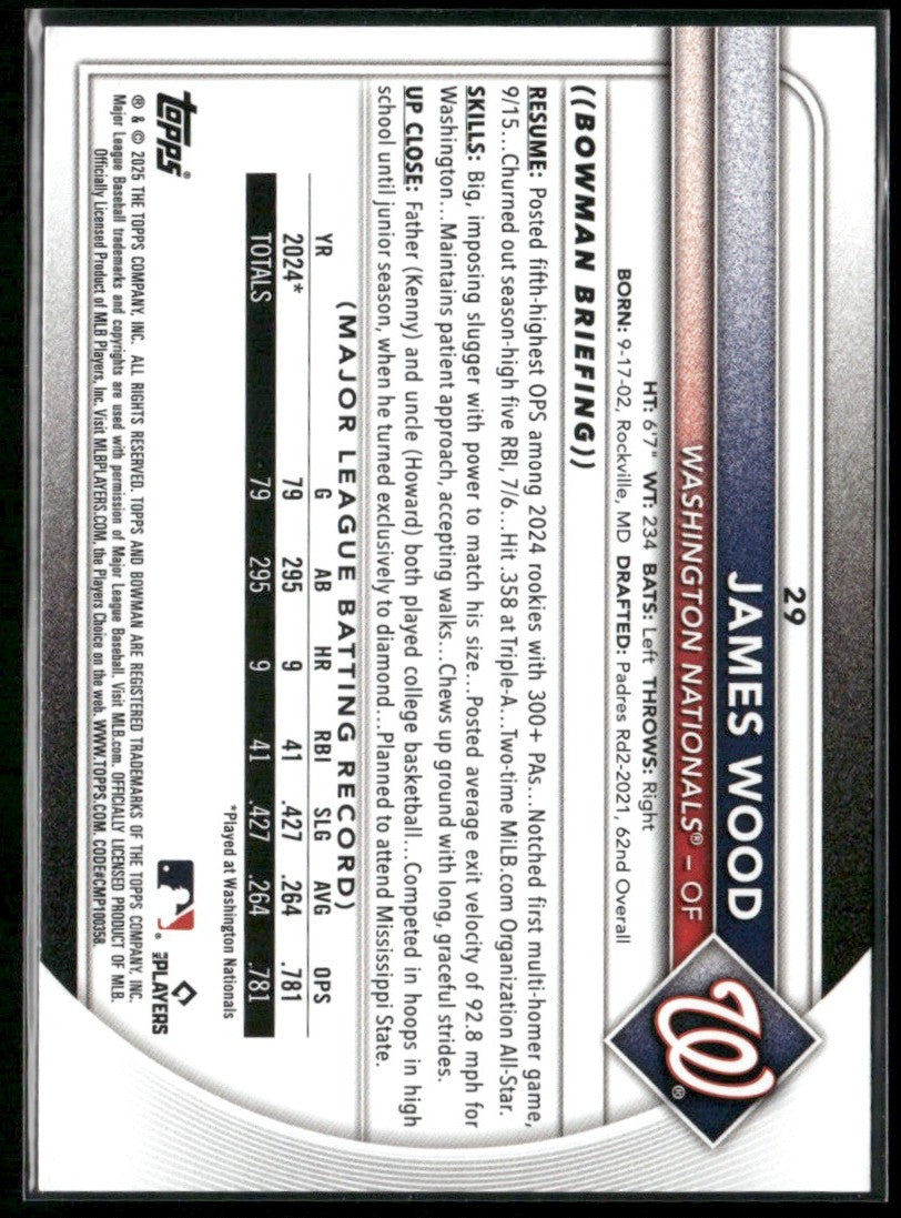 James Wood 2025 Bowman RC #29 Washington Nationals