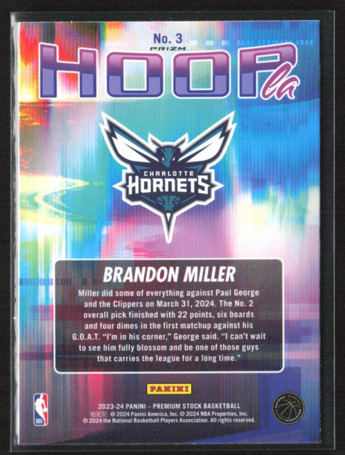 Brandon Miller 2023 Hoops Premium Stock Hoopla Silver Prizm RC #3