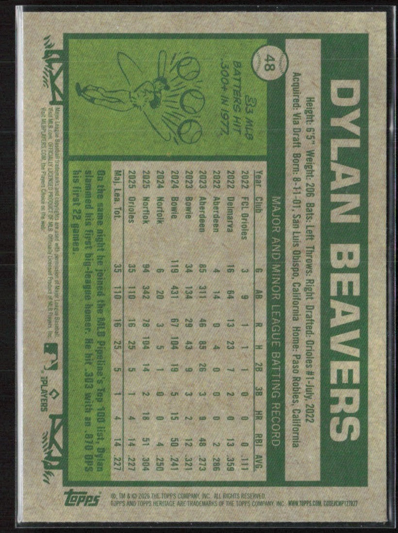 Dylan Beavers 2026 Topps Heritage Blue Sparkle RC #48 Baltimore Orioles