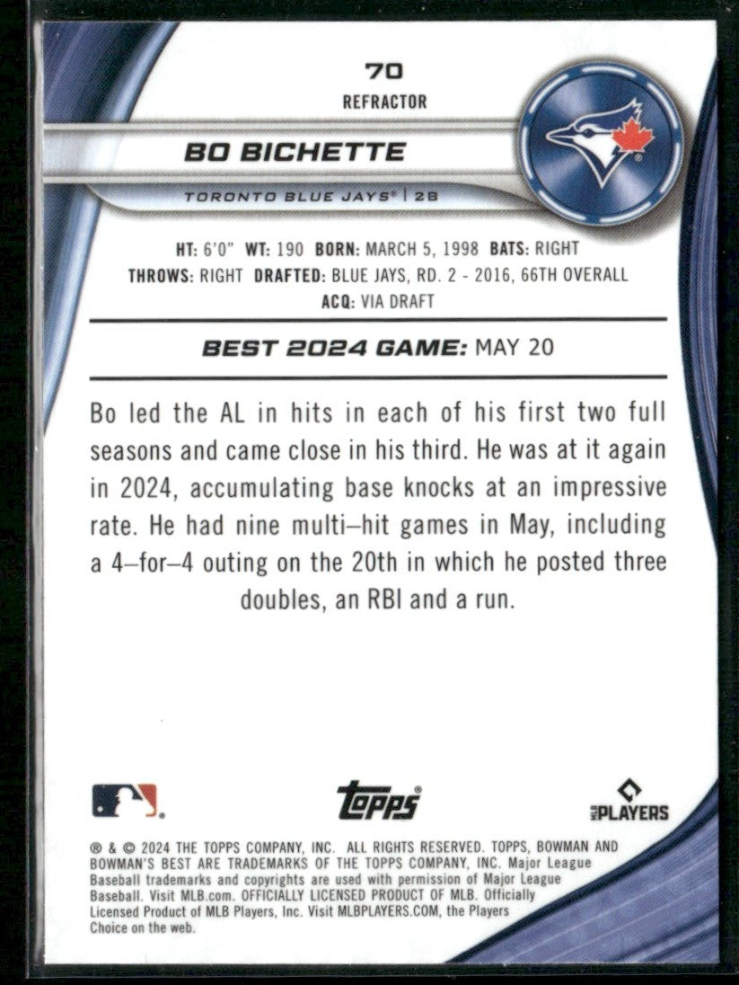 Bo Bichette 2024 Bowman's Best Refractor #70 Toronto Blue Jays