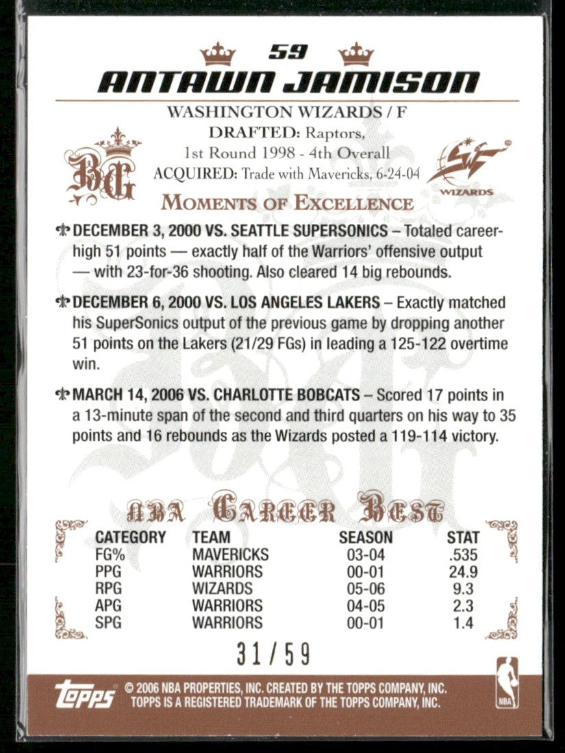 Antawn Jamison 2006 Topps Big Game Blue /59 #59 Washington Wizards