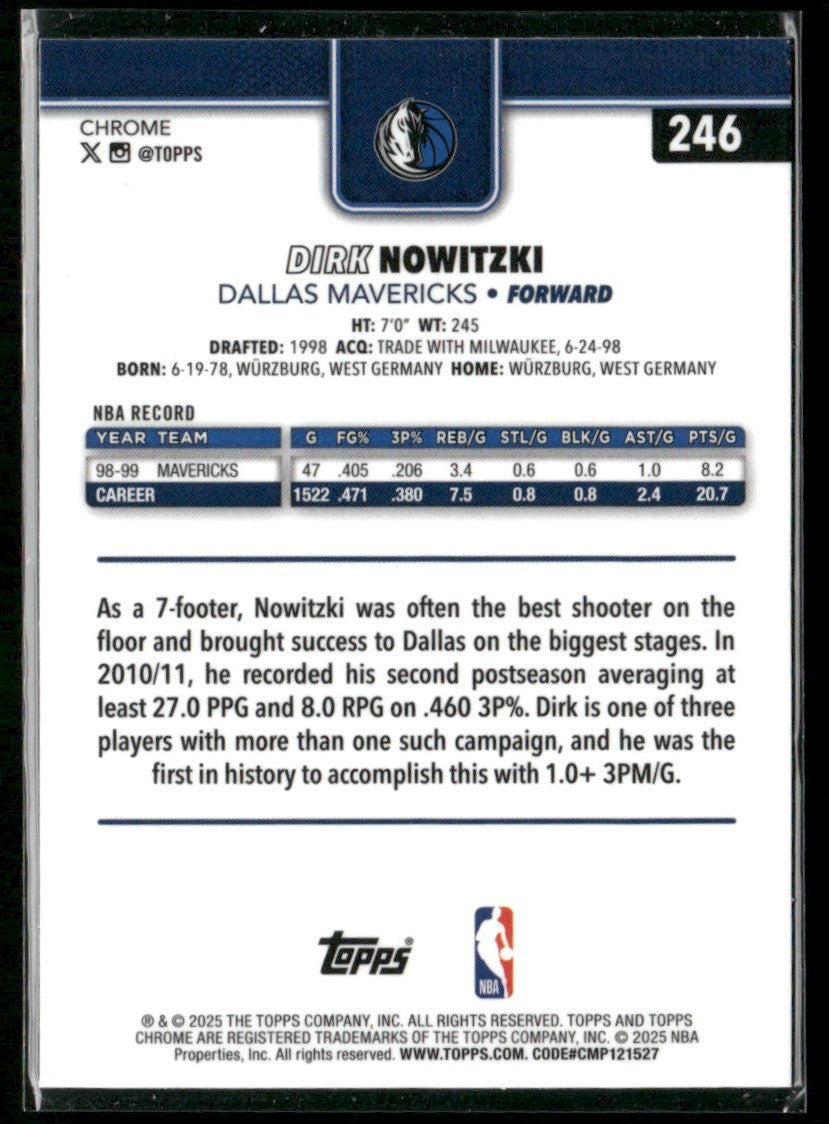 Dirk Nowitzki 2025 Topps Chrome Xfractor #246 Dallas Mavericks