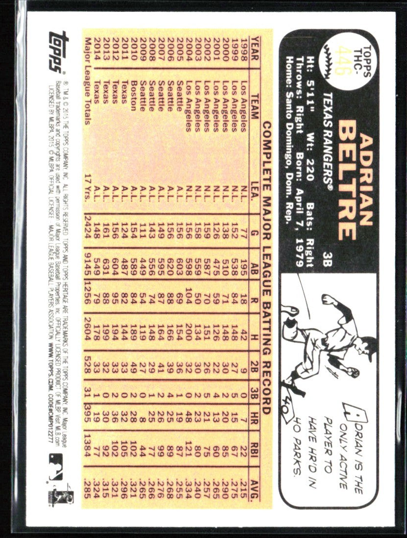 Adrian Beltre 2015 Topps Heritage Chrome Foil #THC-446 Texas Rangers