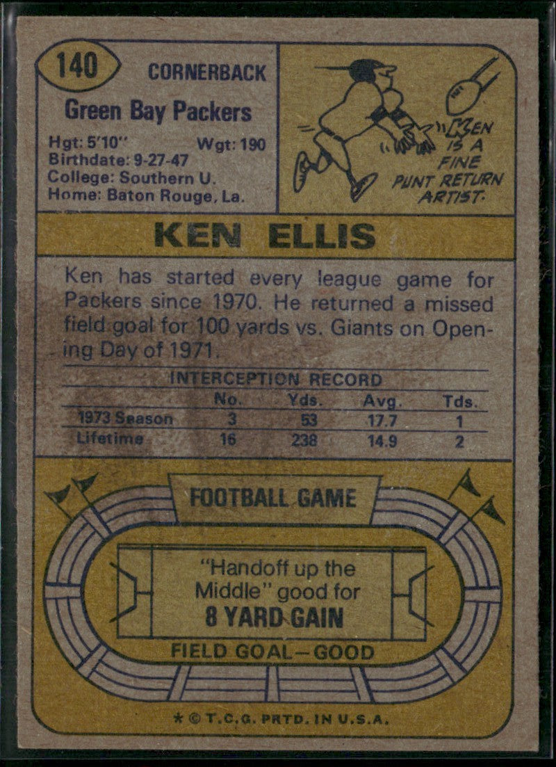 Ken Ellis 1974 Topps #140 Green Bay Packers