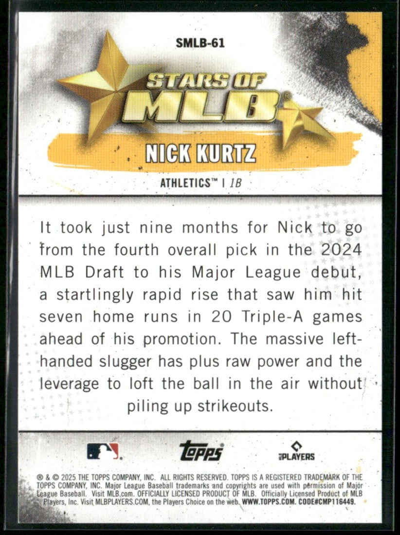 Nick Kurtz 2025 Topps Update Stars of MLB RC #SMLB-61 Athletics