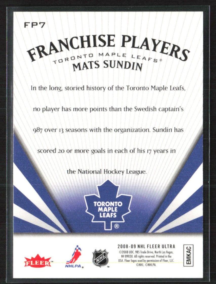 Mats Sundin 2008 Fleer Ultra Franchise Players #FP7 Toronto Maple Leafs