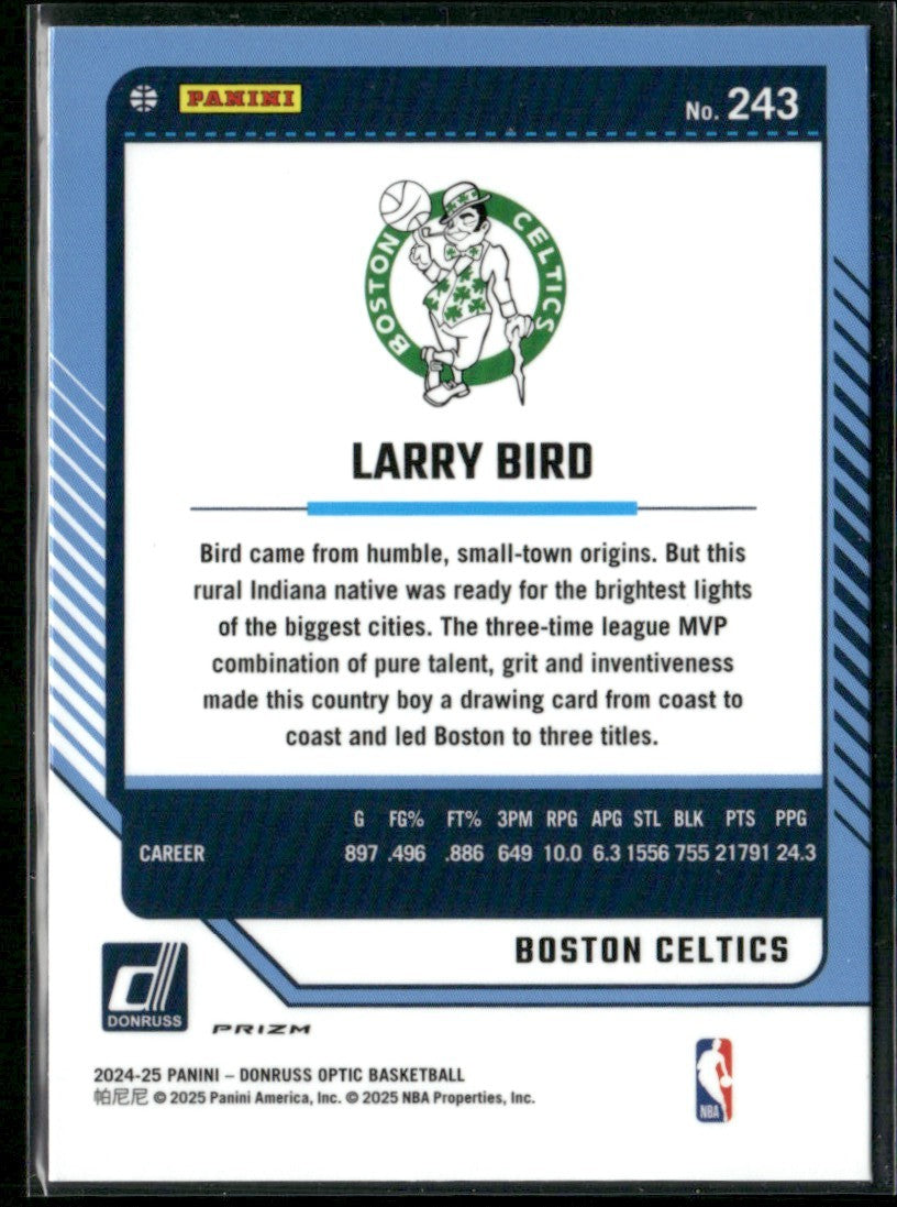 Larry Bird 2024 Donruss Optic Purple Shock Prizm #243 Boston Celtics