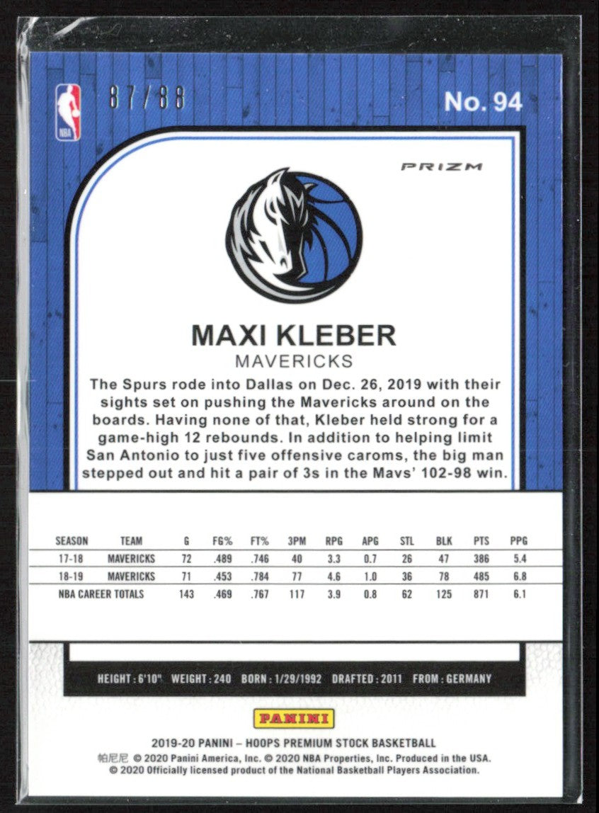 Maxi Kleber 2019 Hoops Premium Stock Red Shimmer Prizm /88 #94 Dallas Mavericks