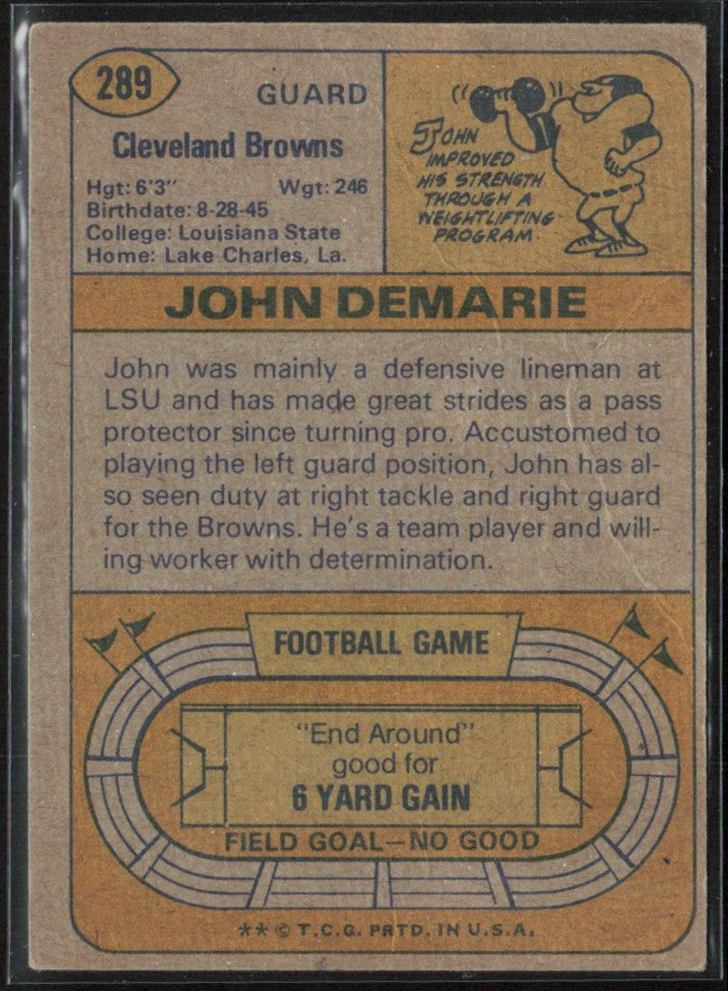 John DeMarie 1974 Topps RC #289 Cleveland Browns