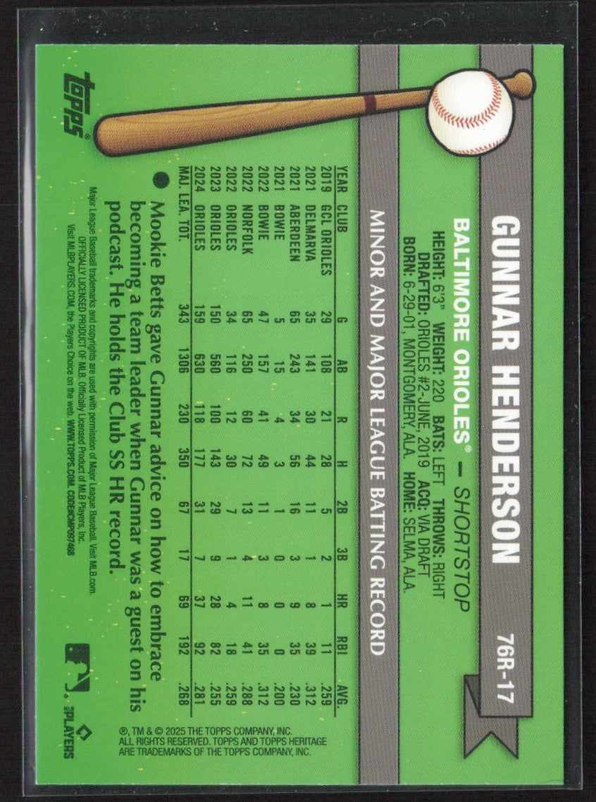 Gunnar Henderson 2025 Topps Heritage 1976 Redefined Holographic #76R-17