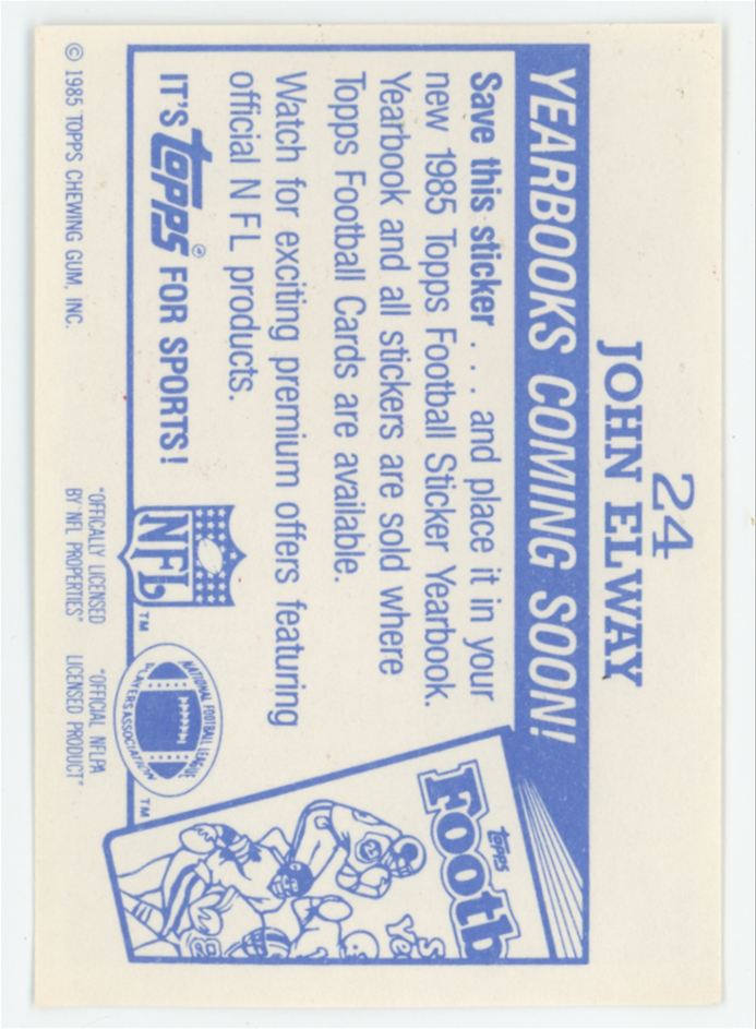 John Elway 1985 Topps Stickers #24 Denver Broncos