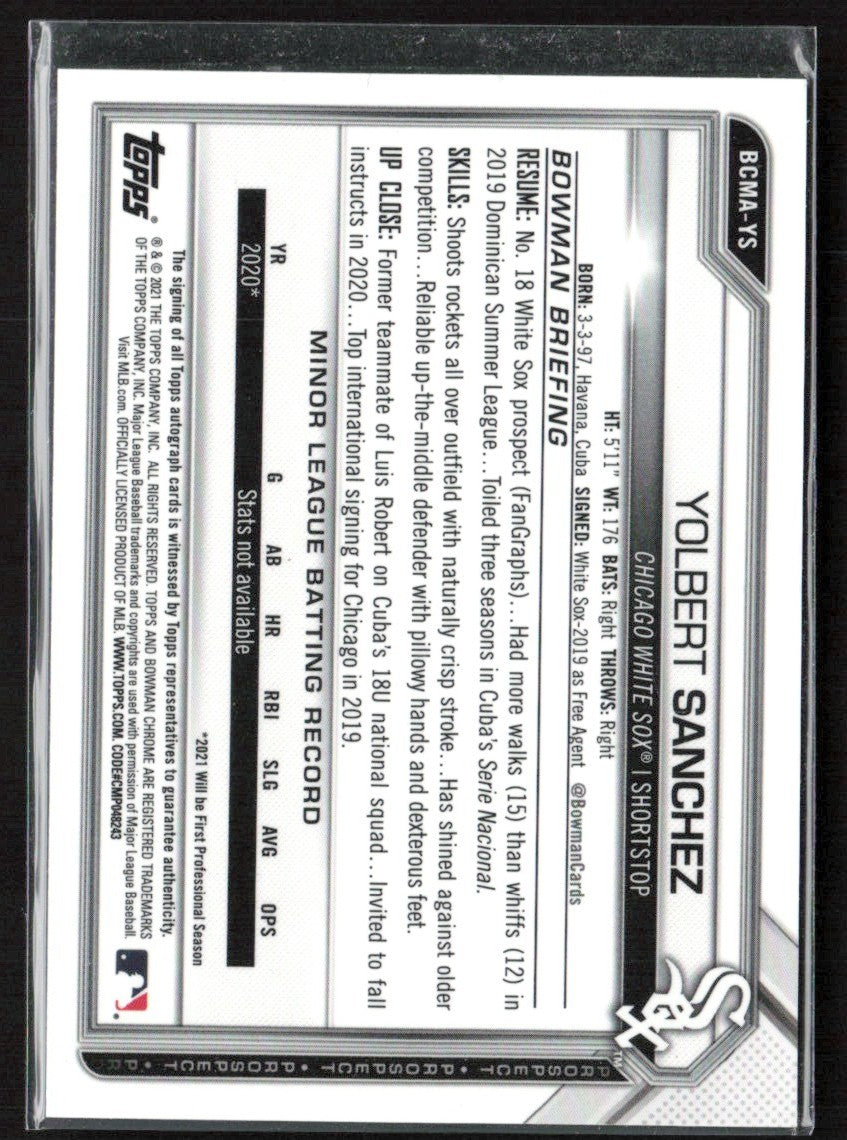 Yolbert Sanchez 2021 Bowman Chrome Mojo Refractor AUTO #BCMA-YS