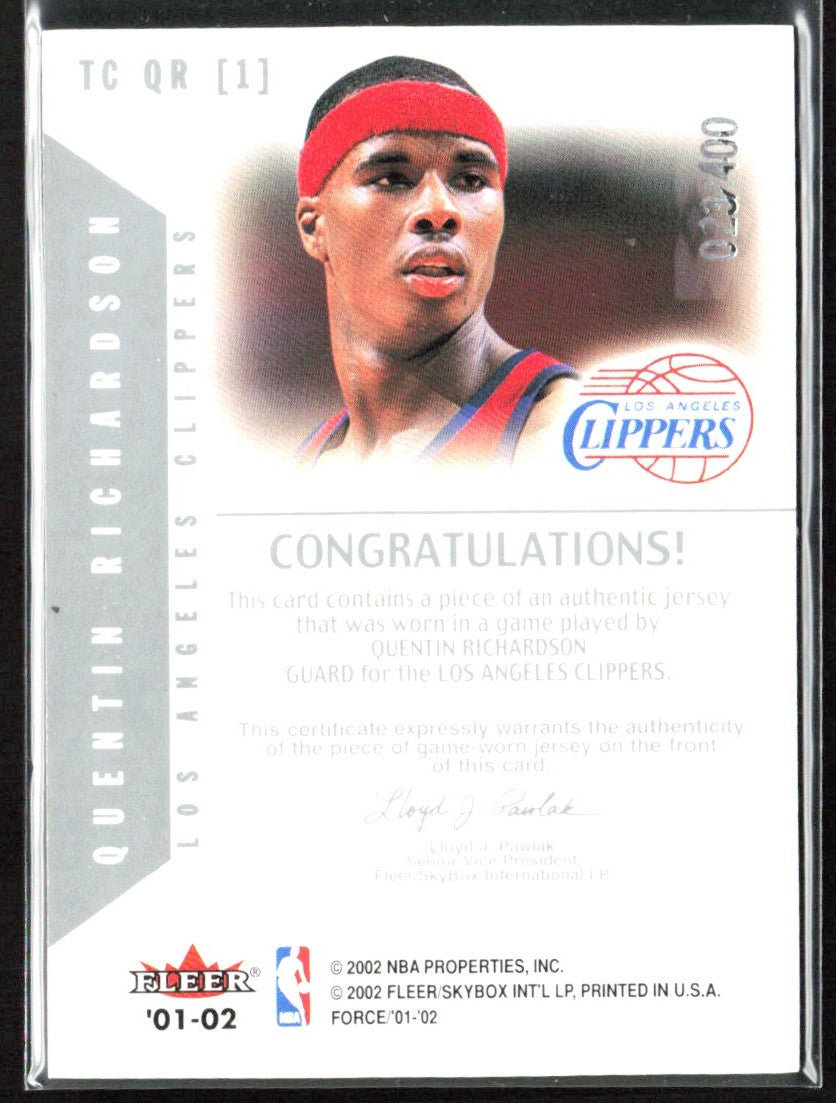 Quentin Richardson 2001 Fleer Force True Colors Jersey #TCQR
