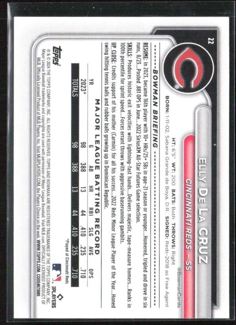 Elly De La Cruz 2024 Bowman RC #22 Cincinnati Reds