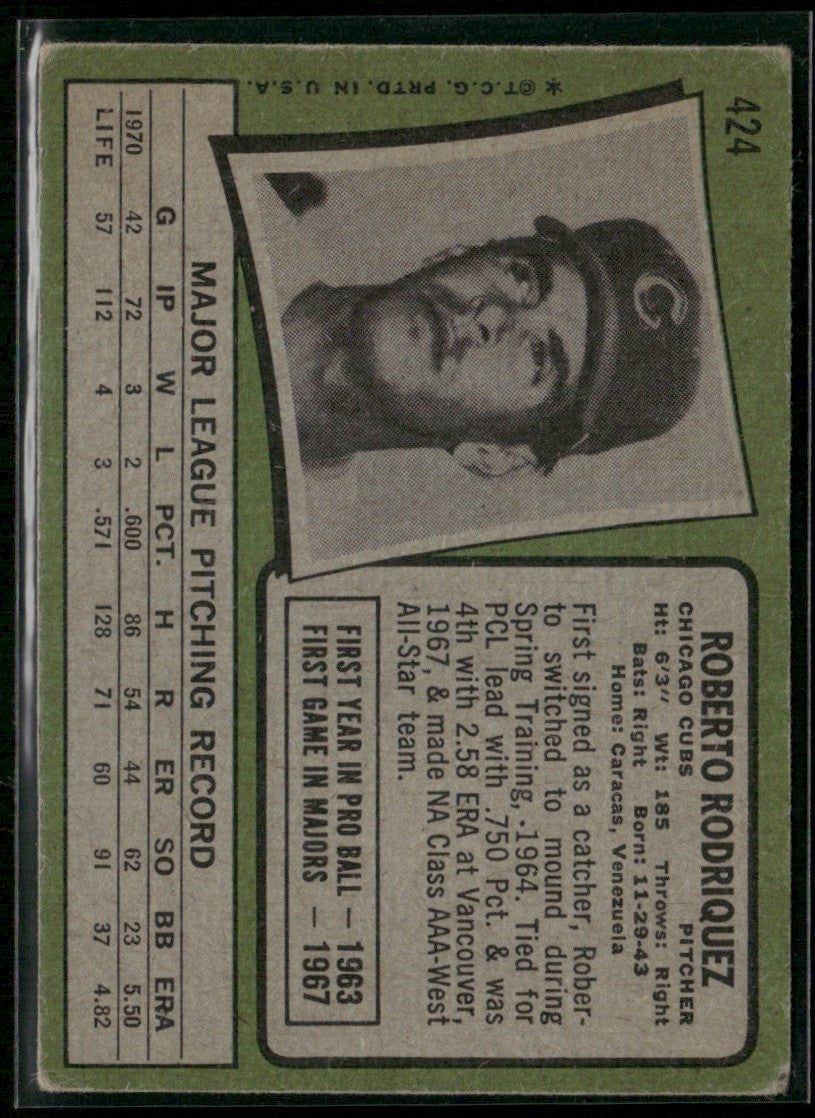 Roberto Rodriguez 1971 Topps #424 Chicago Cubs